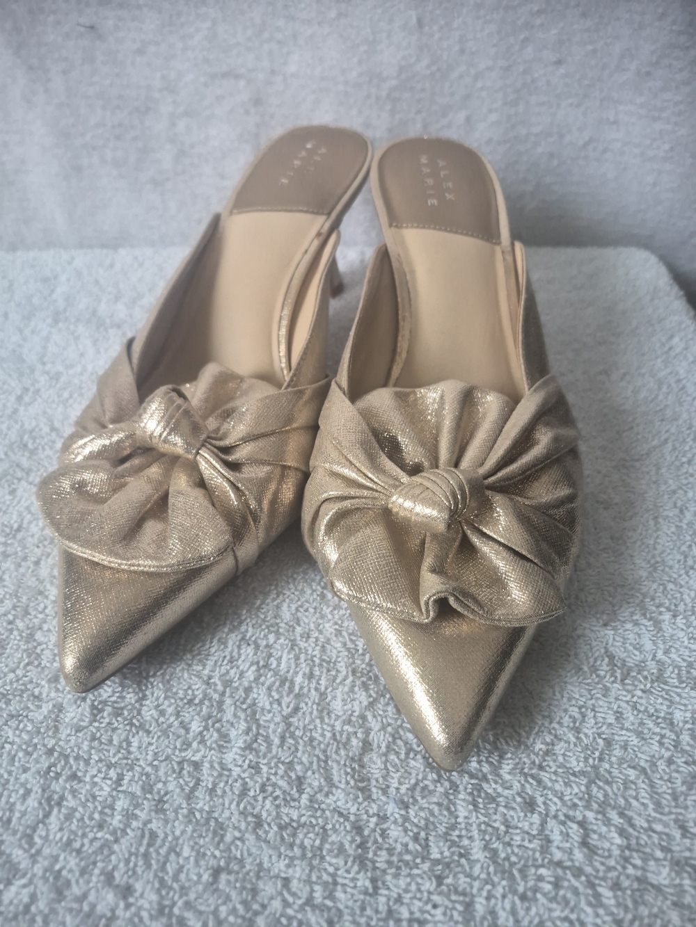 Alex Marie Metallic Gold Knot Pointed Toe Mule